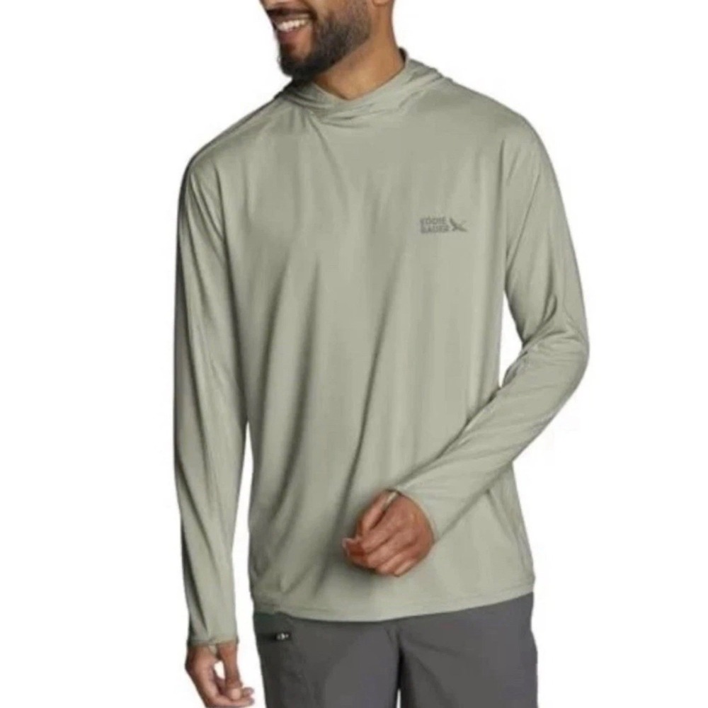 Eddie Bauer Mens Solarfoil Hoodie Green UPF 50+ Sun Shirt •L• Layering Gorpcore